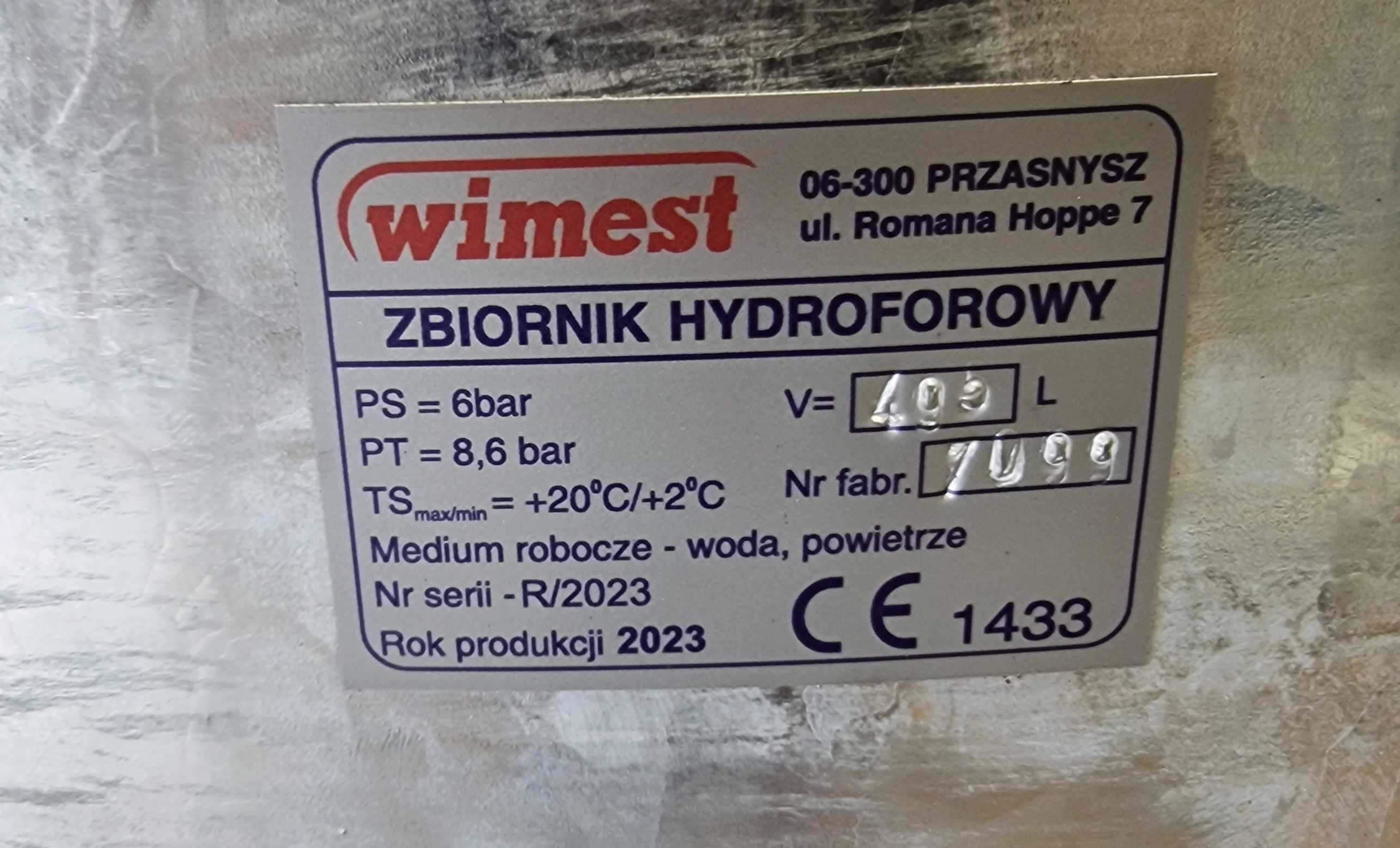 Zbiornik ocynkowany 495L 6BAR pionowy + osprzęt Wimest