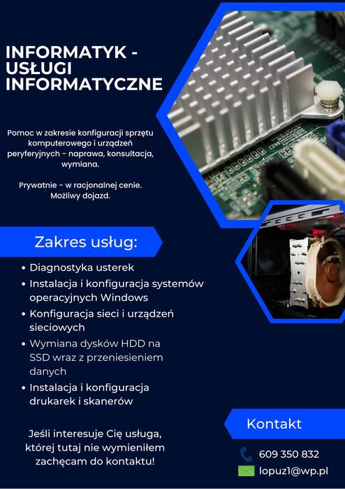 Usługi informatyczne - pomoc, doradztwo, naprawa.