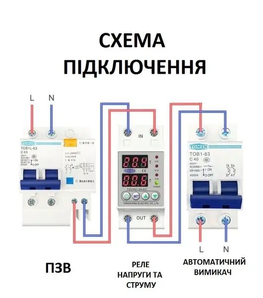 ХІТ 220В 63А реле напряжения напруги тока защита на DIN TMZN ZUBR ЗУБР