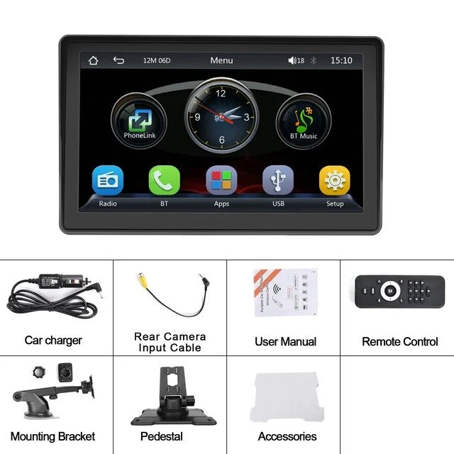 Rádio multimédia portátil Carplay Android Auto FM BT TF/USB/AUX novo