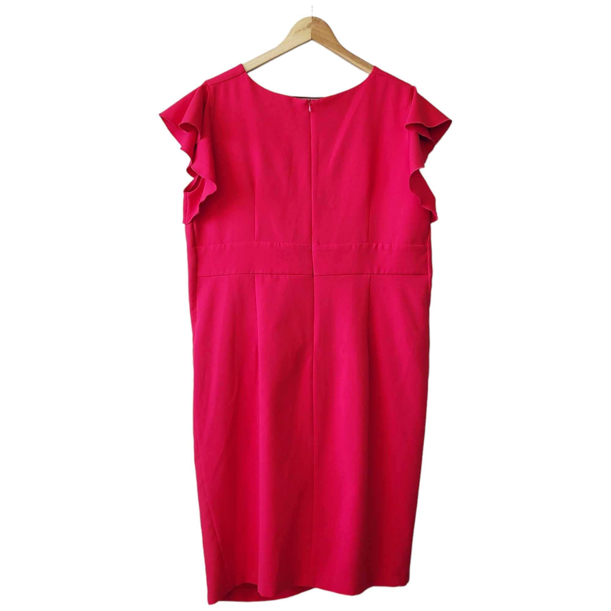 Różowa elegancka sukienka XL 48 Mia Moda falbany marszczenia wizytowa