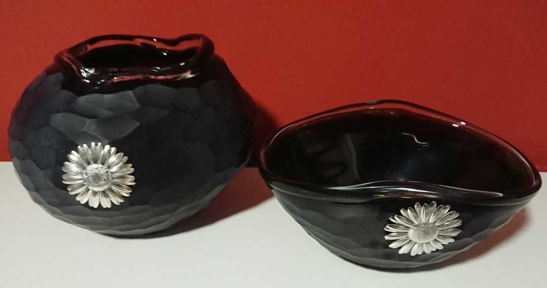 Conjunto de 2 peças decorativas em vidro preto opaco