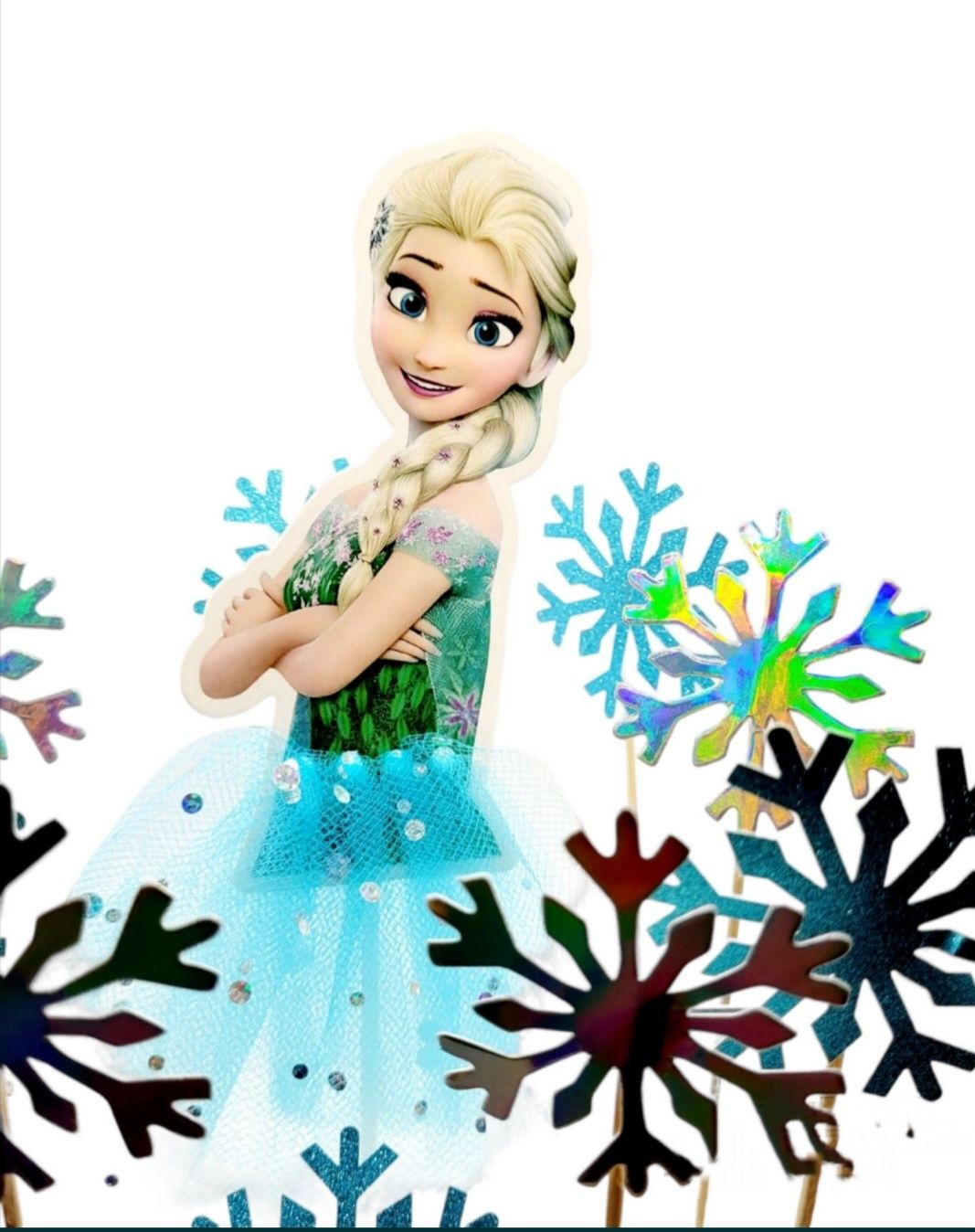 Topper Elsa na tort Urodzinowy  + 5szt PŁATKI ŚNIEGU