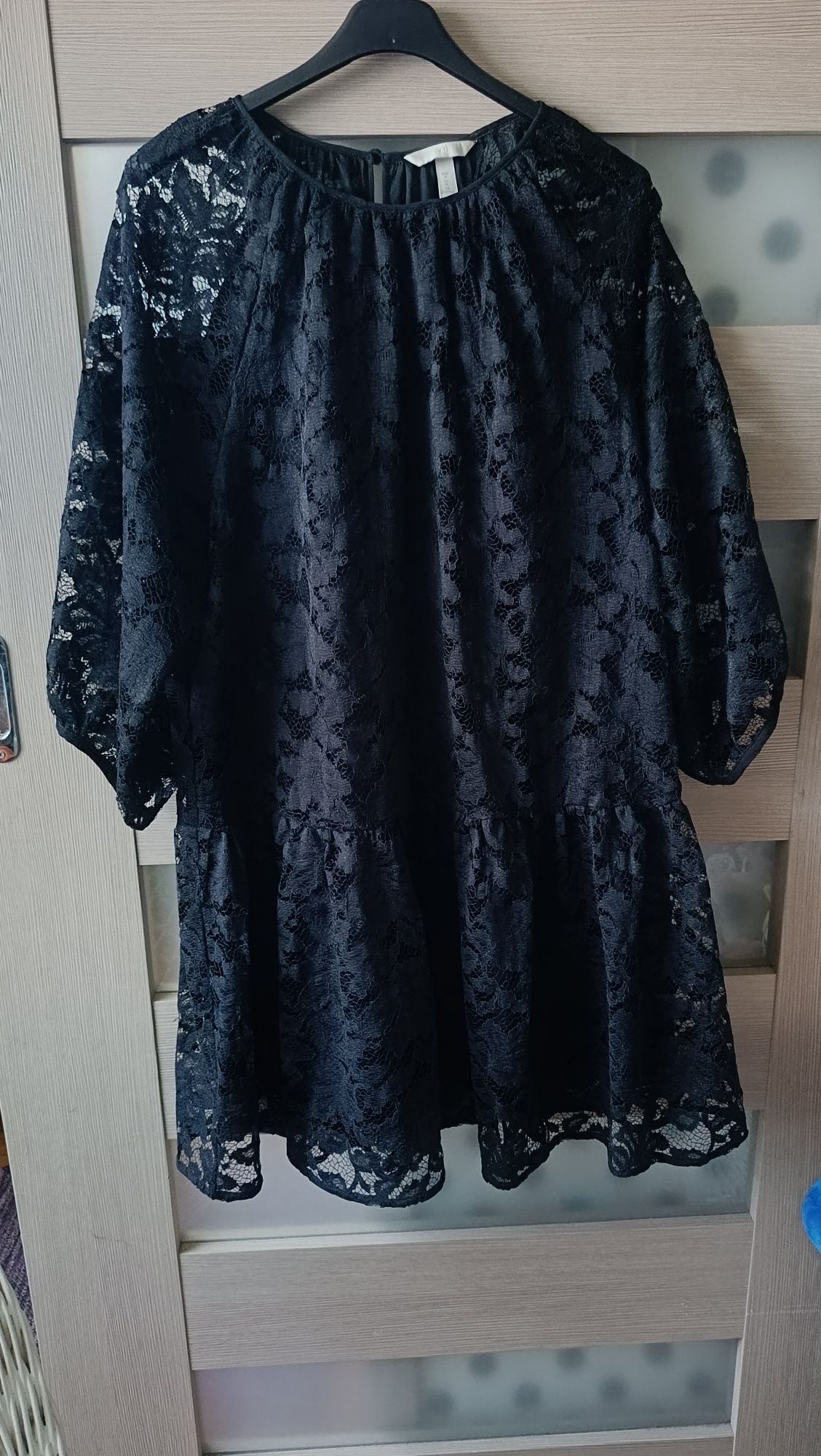 Sukienka koronkowa ażurowa czarna oversize hm Xl 42