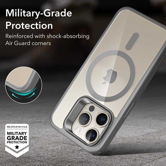 ESR Halolock kickstand etui MagSafe iPhone 15 Pro stojak szara ramka