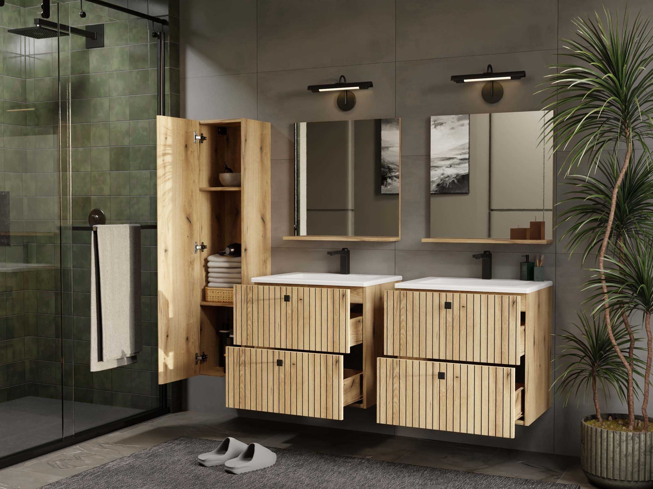 SZAFKA Pod Umywalkę TIGO 60 2S Ryflowany Front + Umywalka DĄB EVOKE