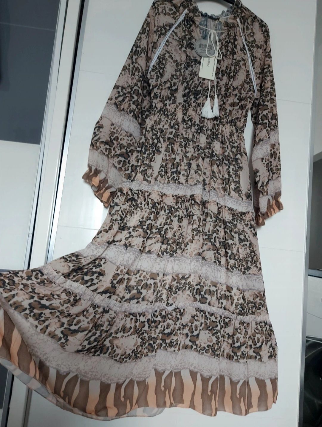 Włoska wzorzysta długa sukienka boho r.Uniwersalny