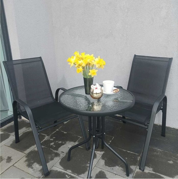 Krzesło Stół Meble Ogrodowe Balkon, Zestaw 2 Krzesła i Stół ELEGANCKIE