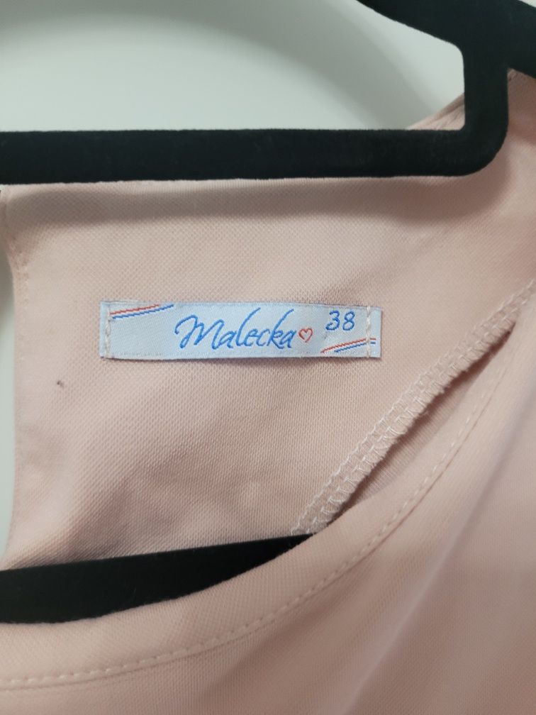 bluzka malecka z falbaną, damska różowa r. 38