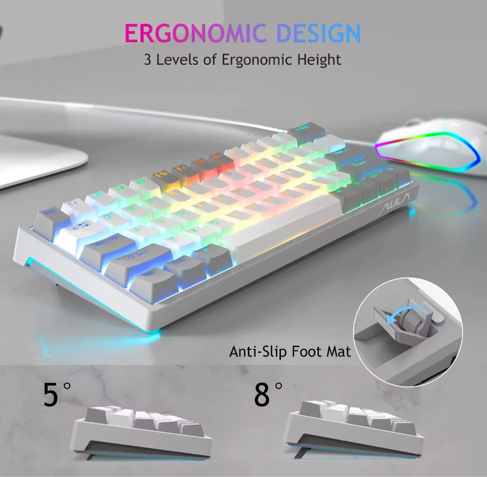 Ігрова Механічна Клавіатура AULA F3261 з Підсвіткою Клавіш RGB 60%