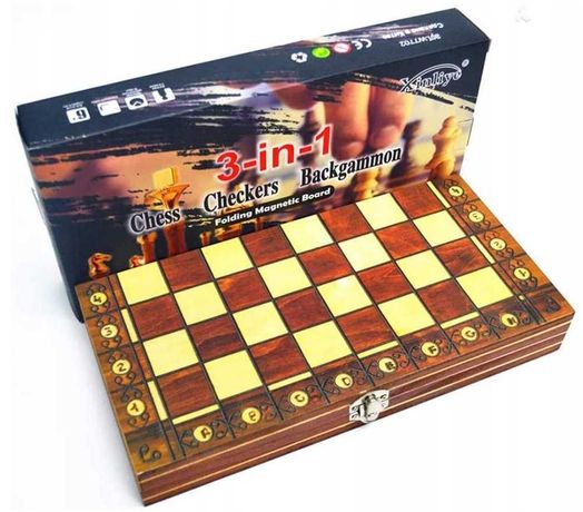 Drewniane szachy magnetyczne, 3 w 1 , szachy, warcaby, tryktrak