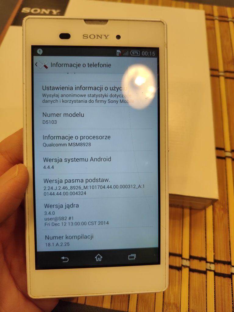 Telefon Sony Xperia T3 white D5103 używany, pęknięty ekran/rysa tani