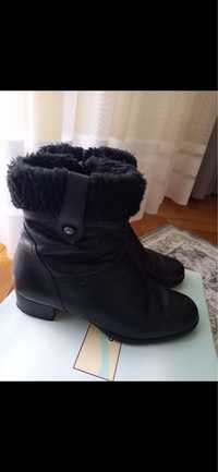 Zimowe buty botki kozaczki skórzane czarne