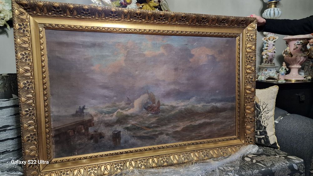 Obraz olejny, Sztorm na  morzu, Władysław  Ignacy  Stachowski  ur.1852