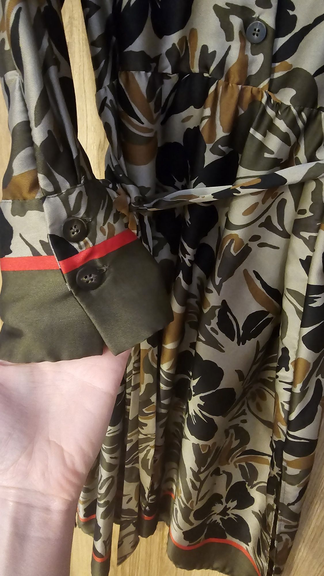 Zara sukienka zielona monstery flora M 38 Pasek midi basic