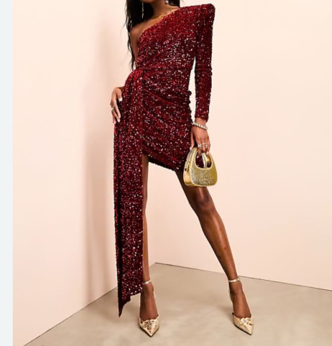 Asos luce zdobiona cekinami sukienka asymetryczna
