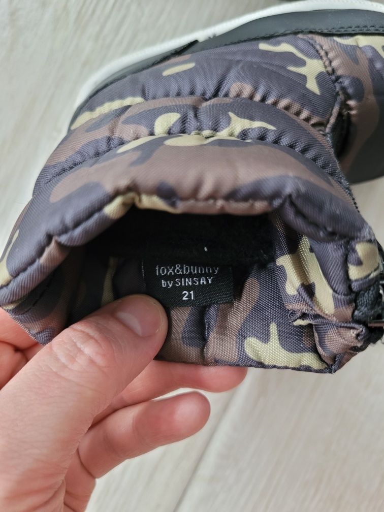 Buty śniegowce zimowe wodoodporne na zamek moro khaki+rękawiczki H&M