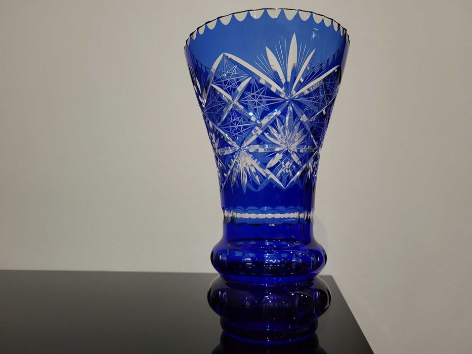 Wazon kryształ kobalt piękny retro prezent kryształowy niebieski 25cm