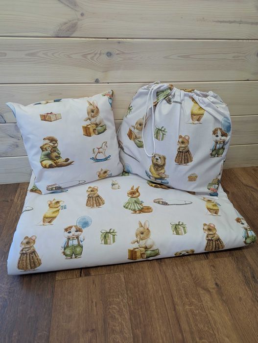 Pościel z wypełnieniem z workiem do przedszkola żłobka podpis