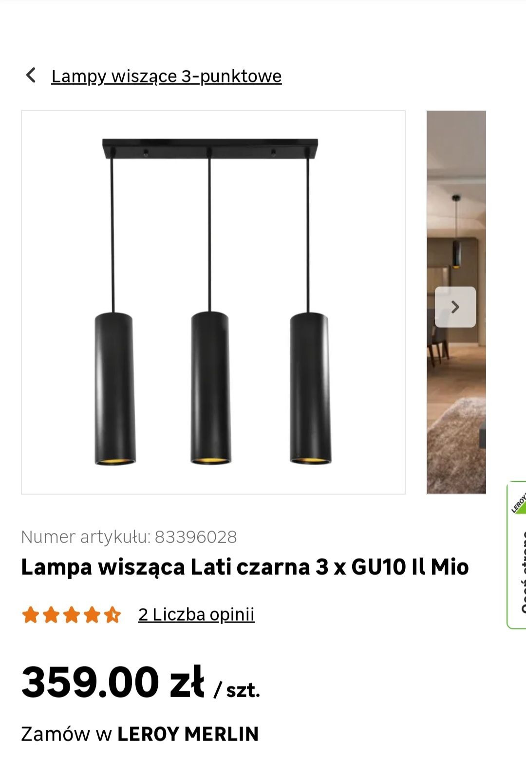 Lampa wisząca Lati czarna 3 x GU10 Il Mio