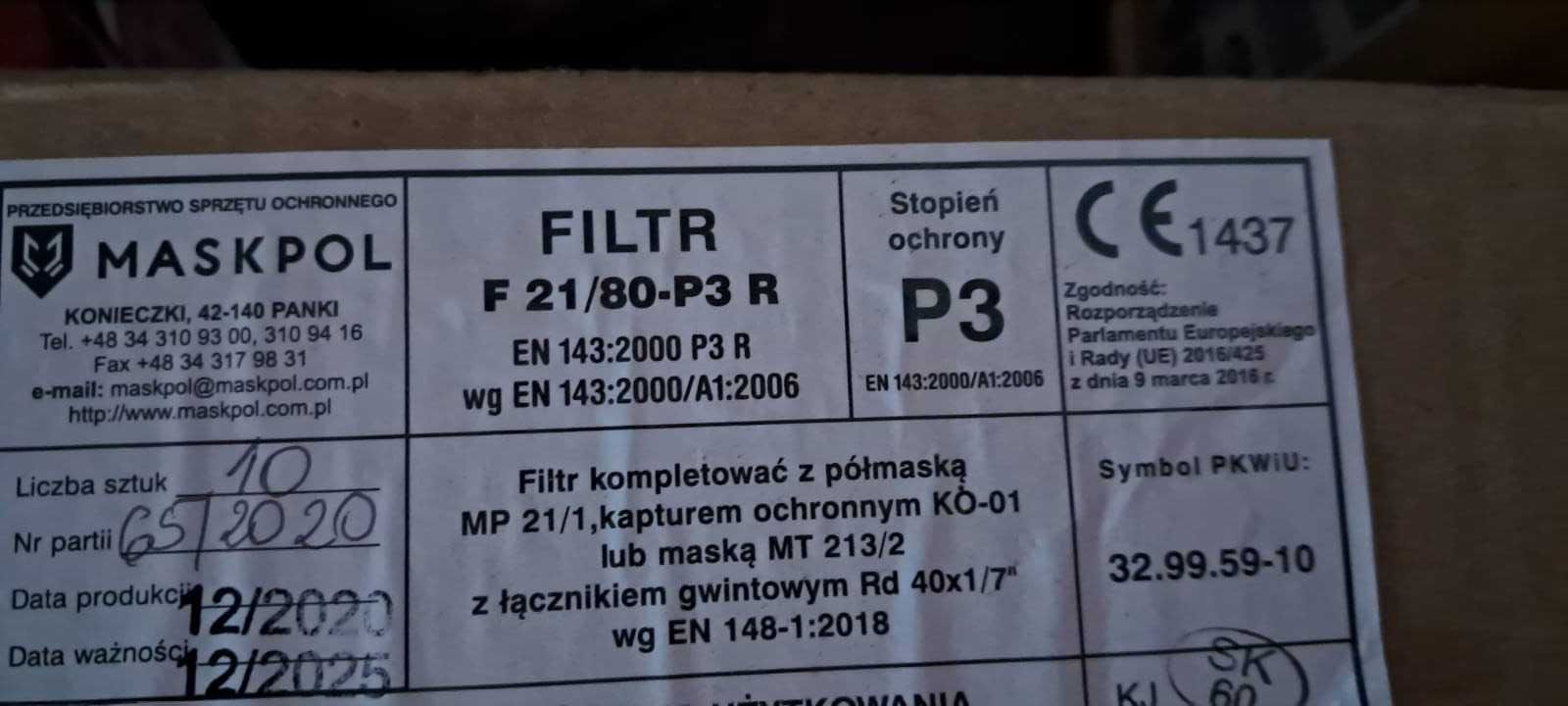 10 Filtrów Maskpol F 21/80-P3