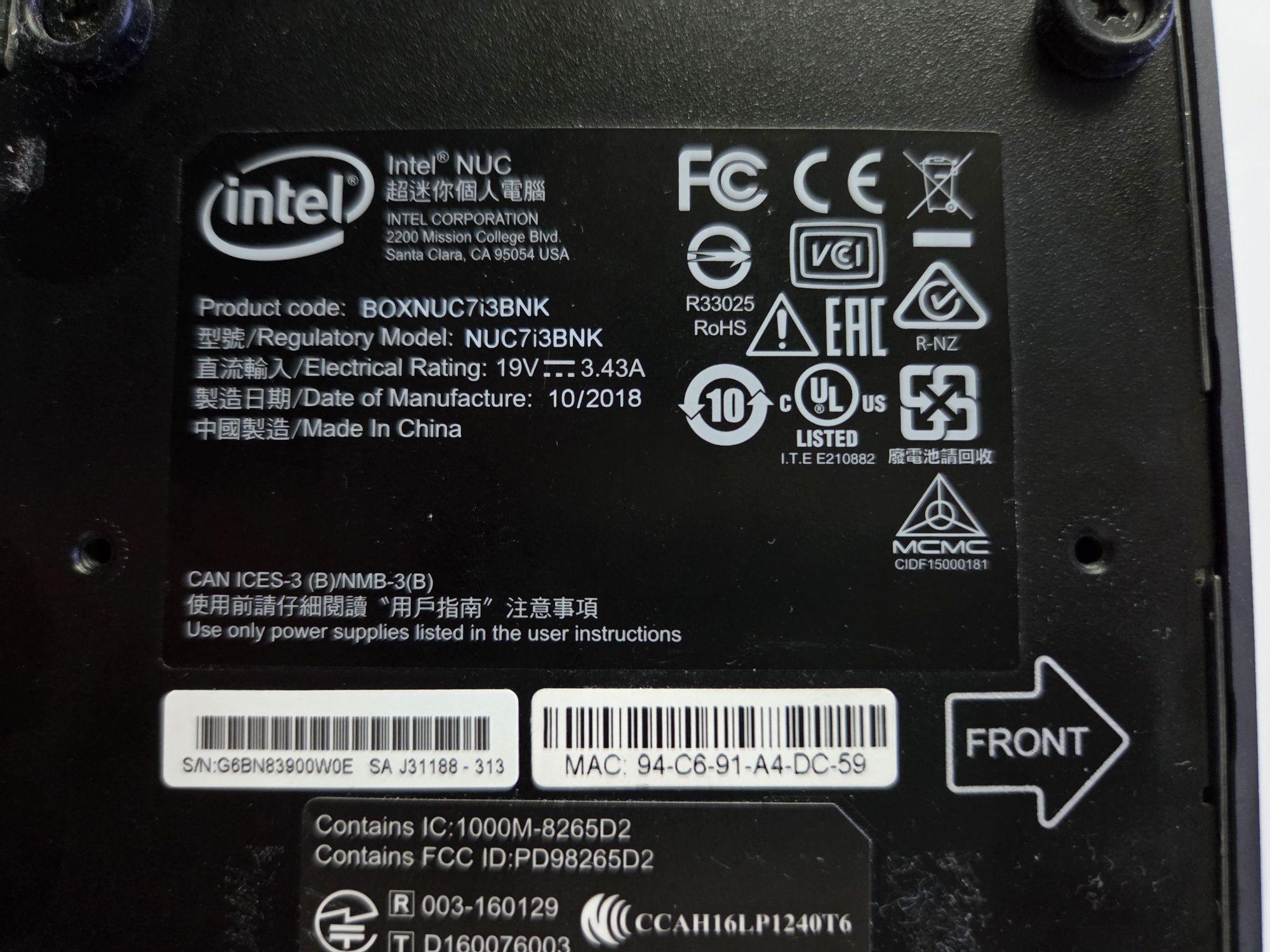 Intel NUC NUC7i3BNK mini PC ASUS Windows 10 Pro