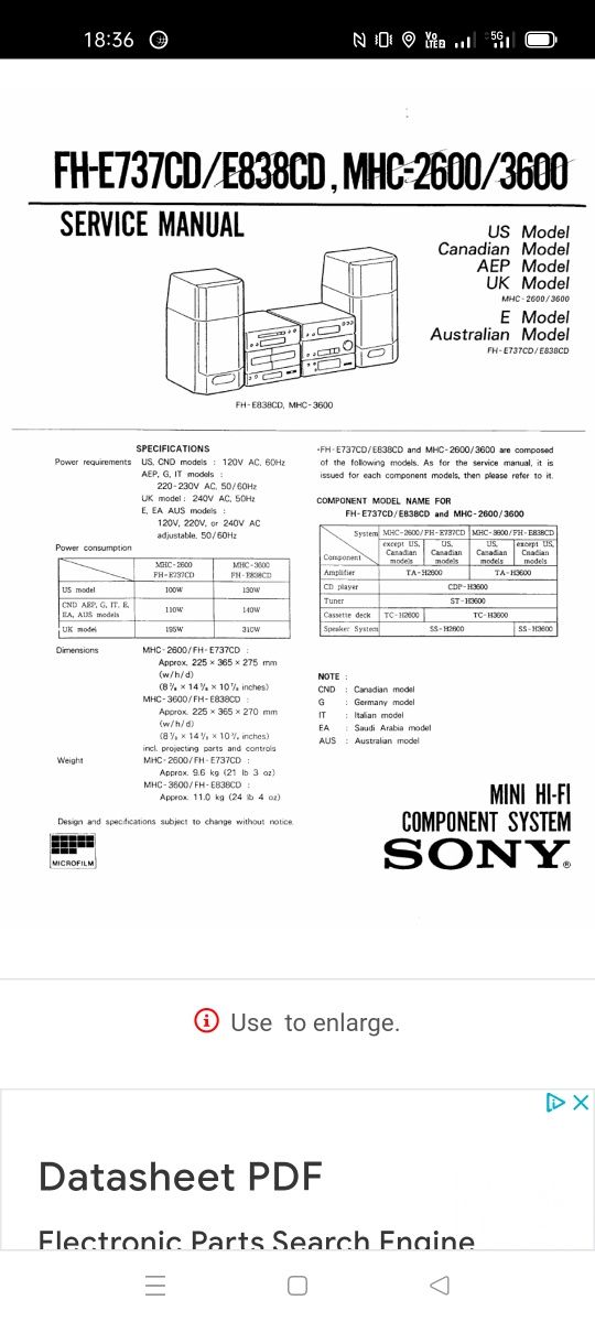 instrukcja serwisowa sony FH-E737CD/E838CD, MHC-2600/3600