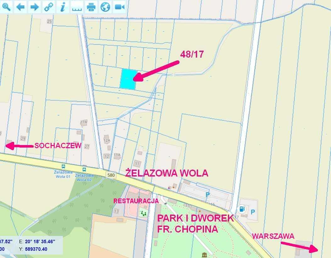 Działka budowlana 48/17 Żelazowa Wola, gm. Sochaczew, blisko Kampinos