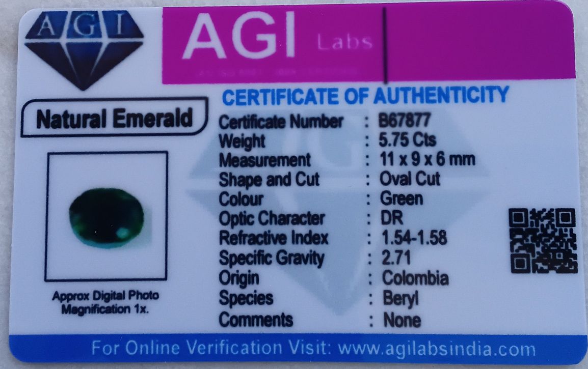 Esmeralda Colombiana certificada com 5.75 quilates