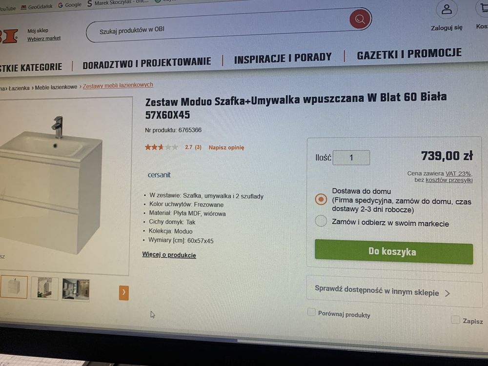 Szafka +umywalka wpuszczana Cersanit