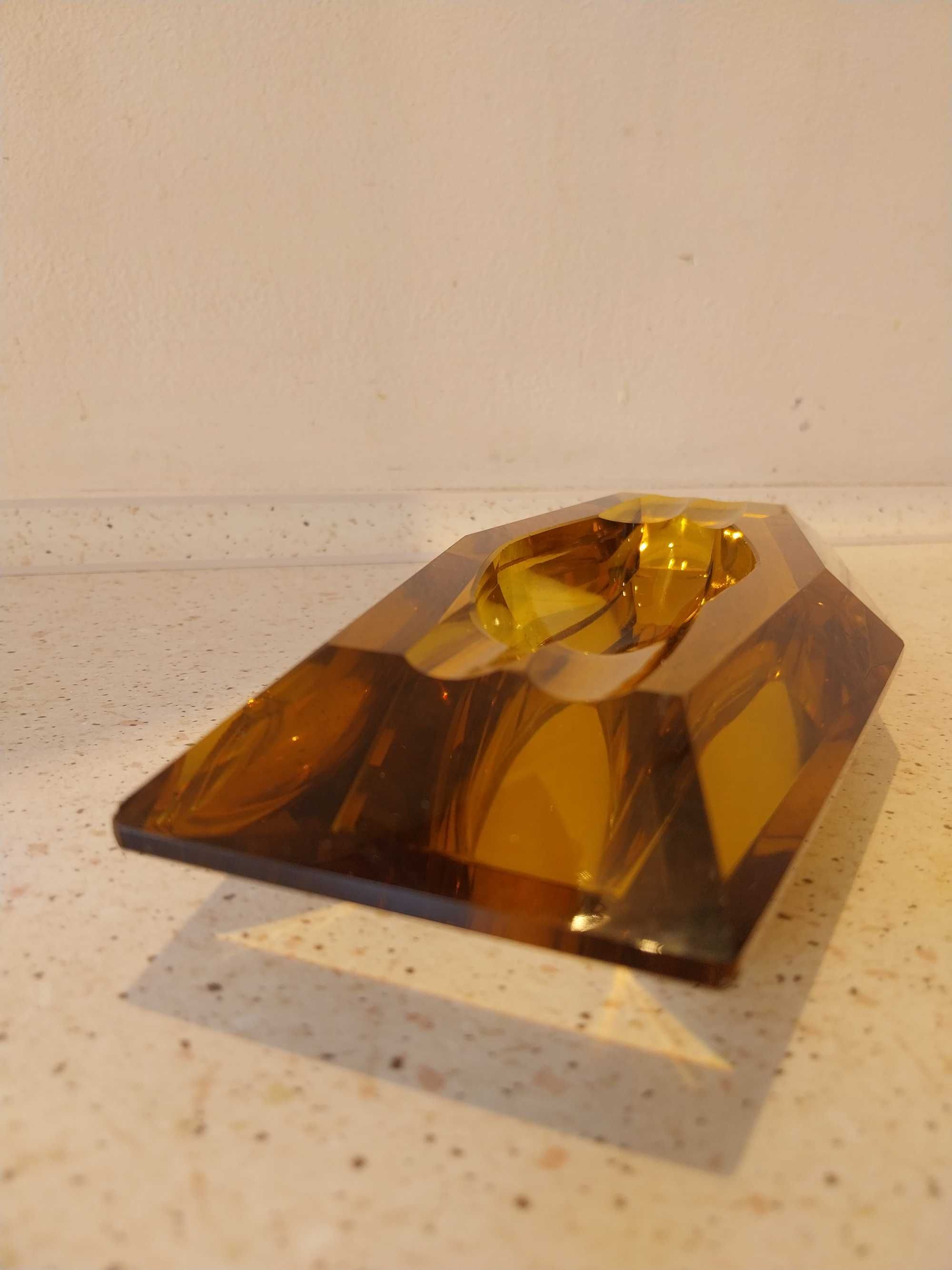 Moser art deco crystal glass amber patera 70s