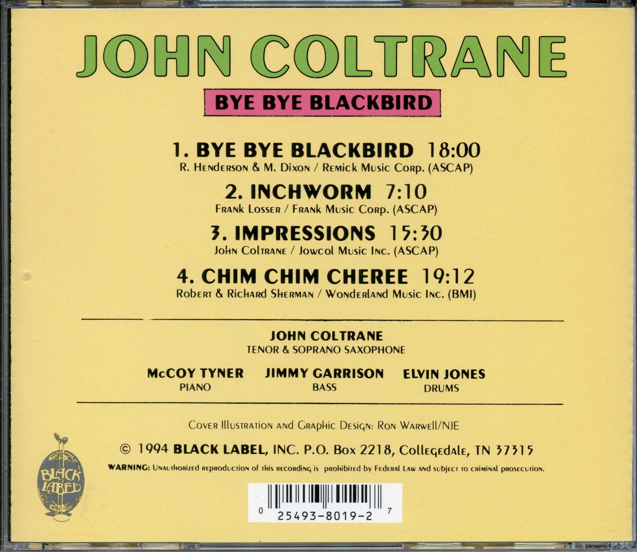 JOHN COLTRANE - Bye Bye Blackbird, Black Label BLCD 8019, USA