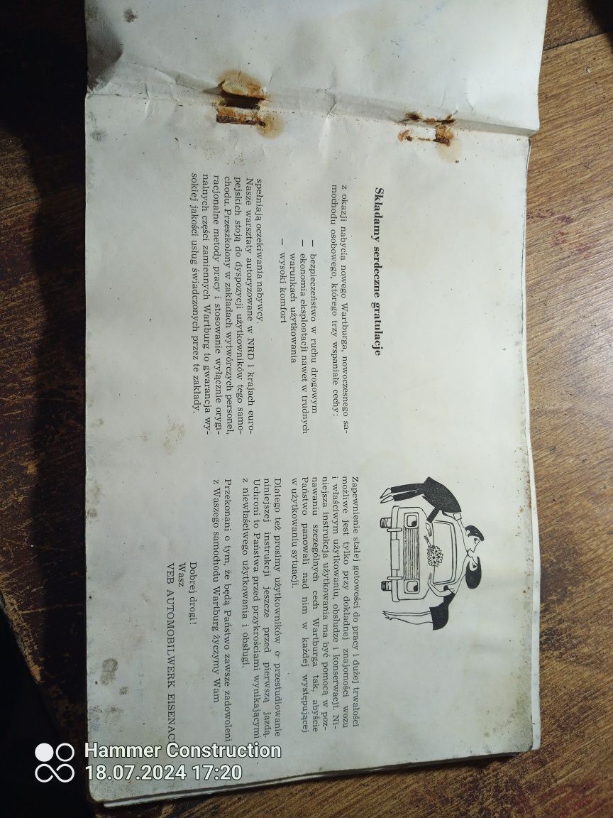 Instrukcja obsługi samochodu Wartburg 353 w