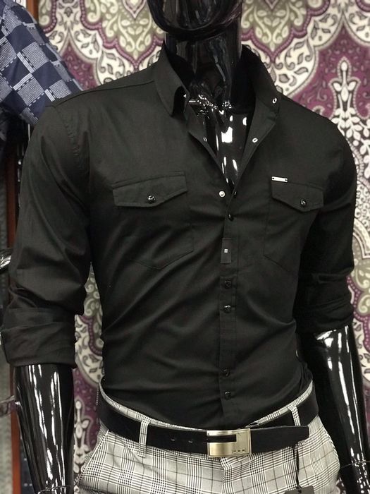 Koszula męska Taliowana Slim fit Turecka lycra czarna M L XL XXL XXXL