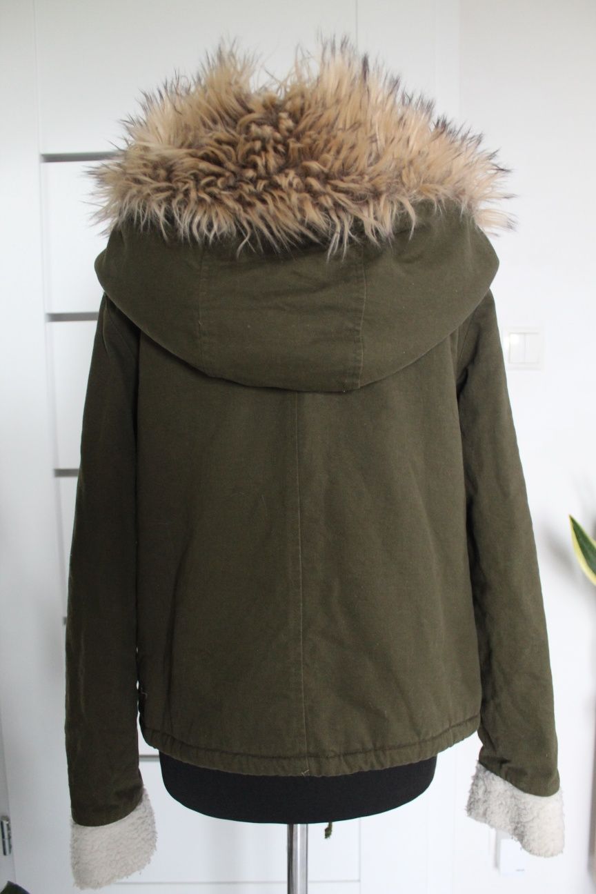 SHEIN kurtka zimowa parka zielona khaki miś futro ocieplana kaptur