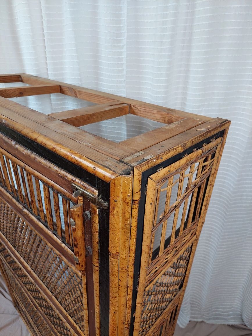 Duża wiklinowo - bambusowa osłona grzejnika / szafka vintage
