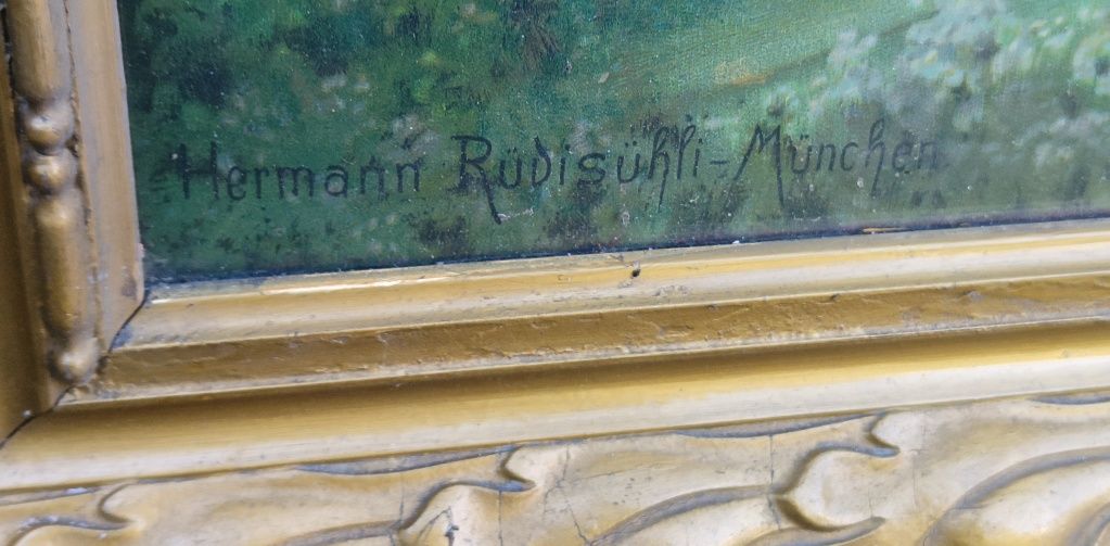 Stary Antyczny Obraz W Złotej Ramie Hermann Rüdisühli München Art Deco