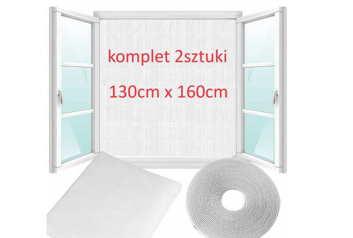 2 X MOSKITIERA Okienna + TAŚMA RZEPOWA 160cm x 130cm Osłonka na okno