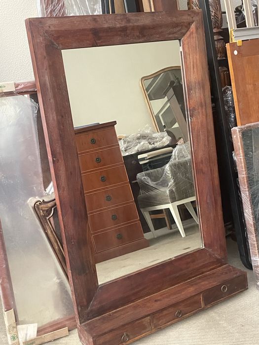 Espelho indiano madeira maciça com 3 gavetas