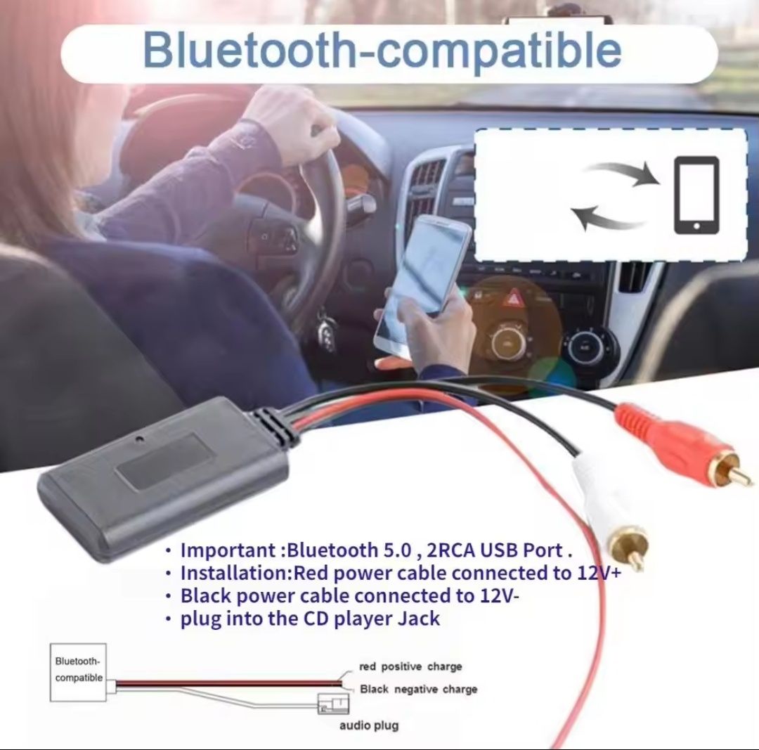 RCA Bluetooth приемник адаптер, стерео 2RCA беспроводной AUX аудио.