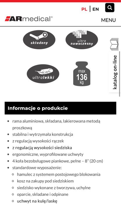 AR-006 Podpórka rehabilitacyjna 4-kołowa, aluminiowa. PRESTIGE