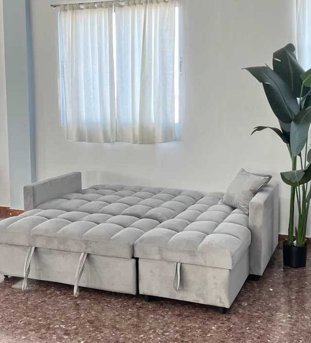 Sofá cama cinza com baú novo  + entrega gratuita