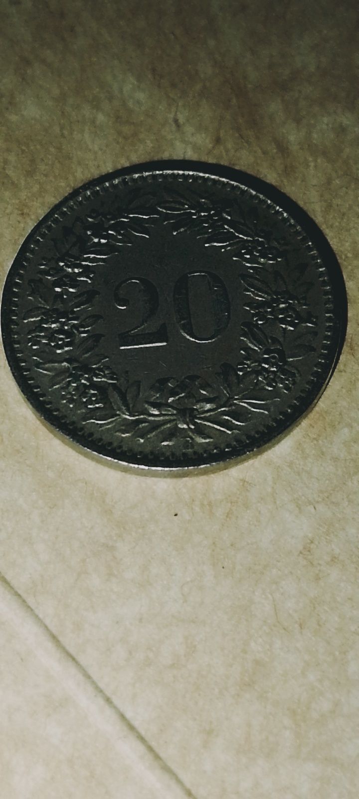 Монета Швейцарии Confoederatio Helvetica 1943 года 20 раппенов.