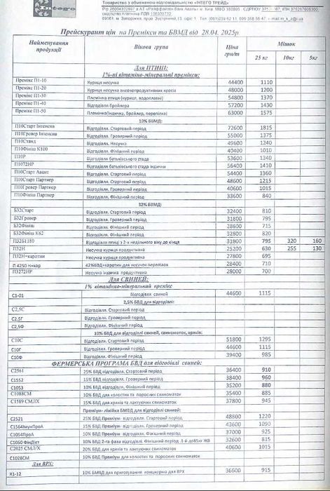 Комбікорм для добових курчат, бройлерів  ПК Б ПередСтарт 
25кг