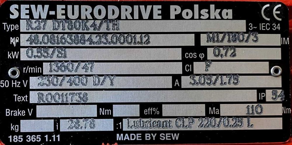 motoreduktor / przekładnia 0,55kW 47obr. 3fazowy SEW (cz)