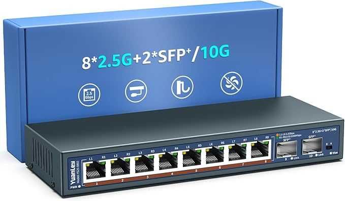 YuanLey 10 Portowy Przeł. Ethernet 2,5 G 8 x 2,5 G Base-T 2 x 10G SFP
