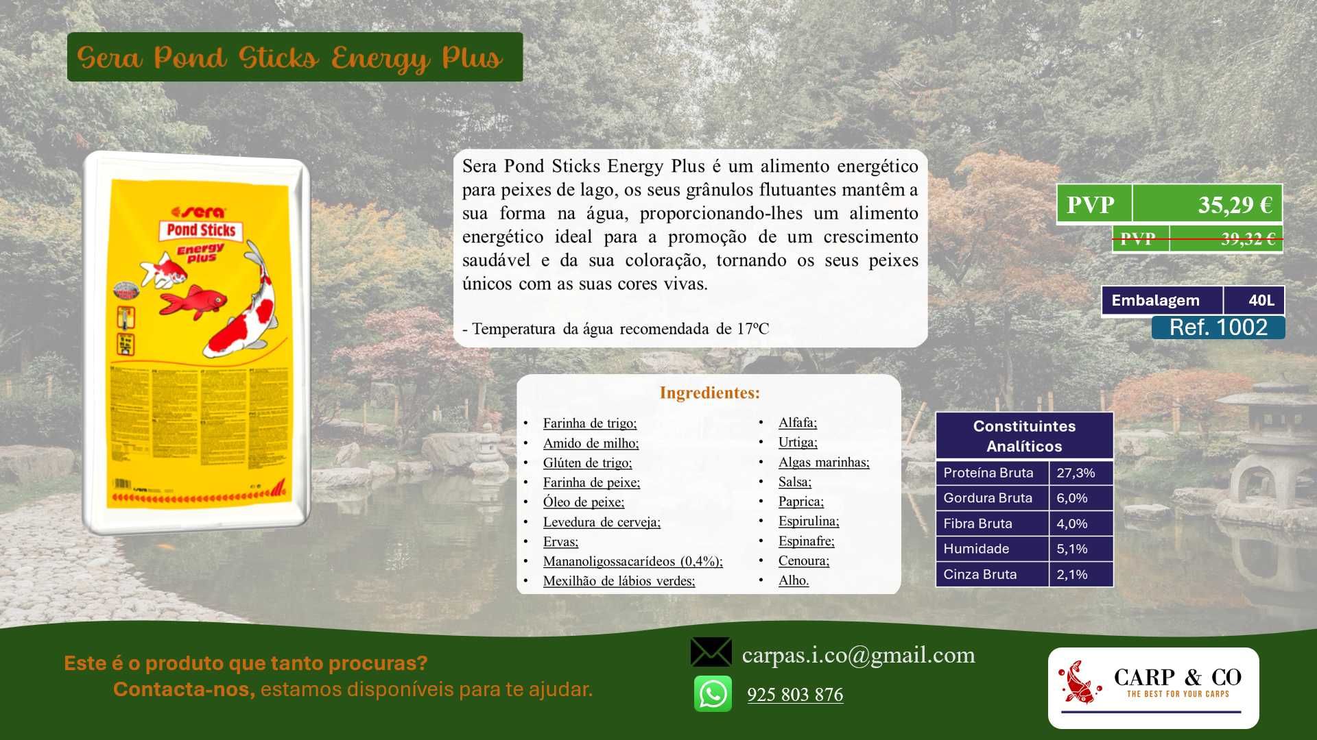 Ração SERA ENERGY PLUS ¡PROMOÇÃO!  40L Carpas Koi e Peixes de Lago