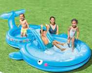 Piscina insuflável infantil escorrega e pulverizador 373x234x99cm 235L