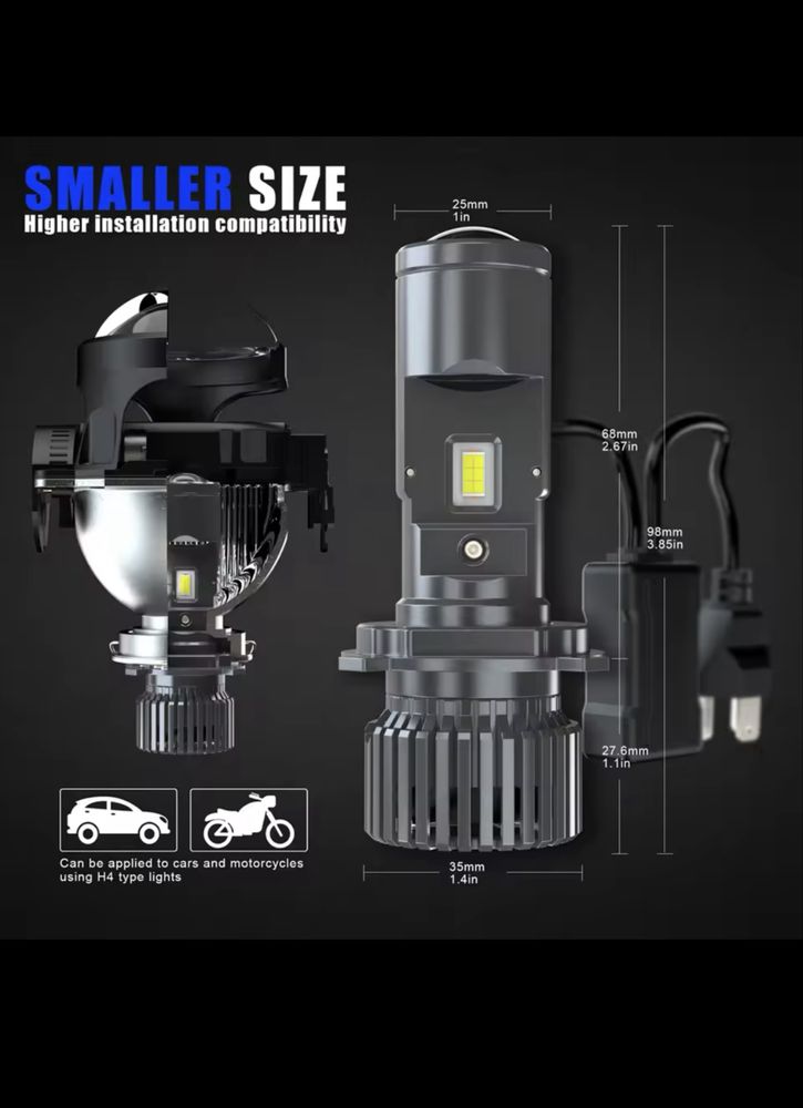 Мини линзы H4 H7 H11 HB3 HB4 6000k 100вт. Міні лінзи. Led лампы.