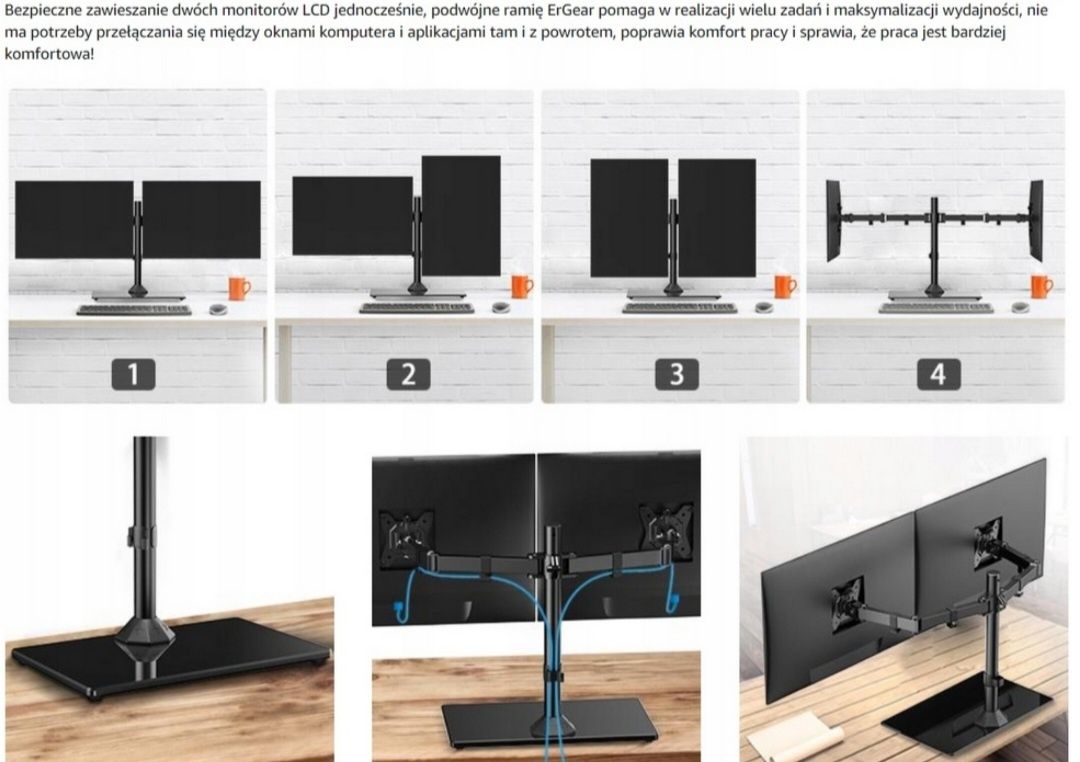 ErGear Uchwyt na dwa monitory stojący dla 13-32 cali EGCM3